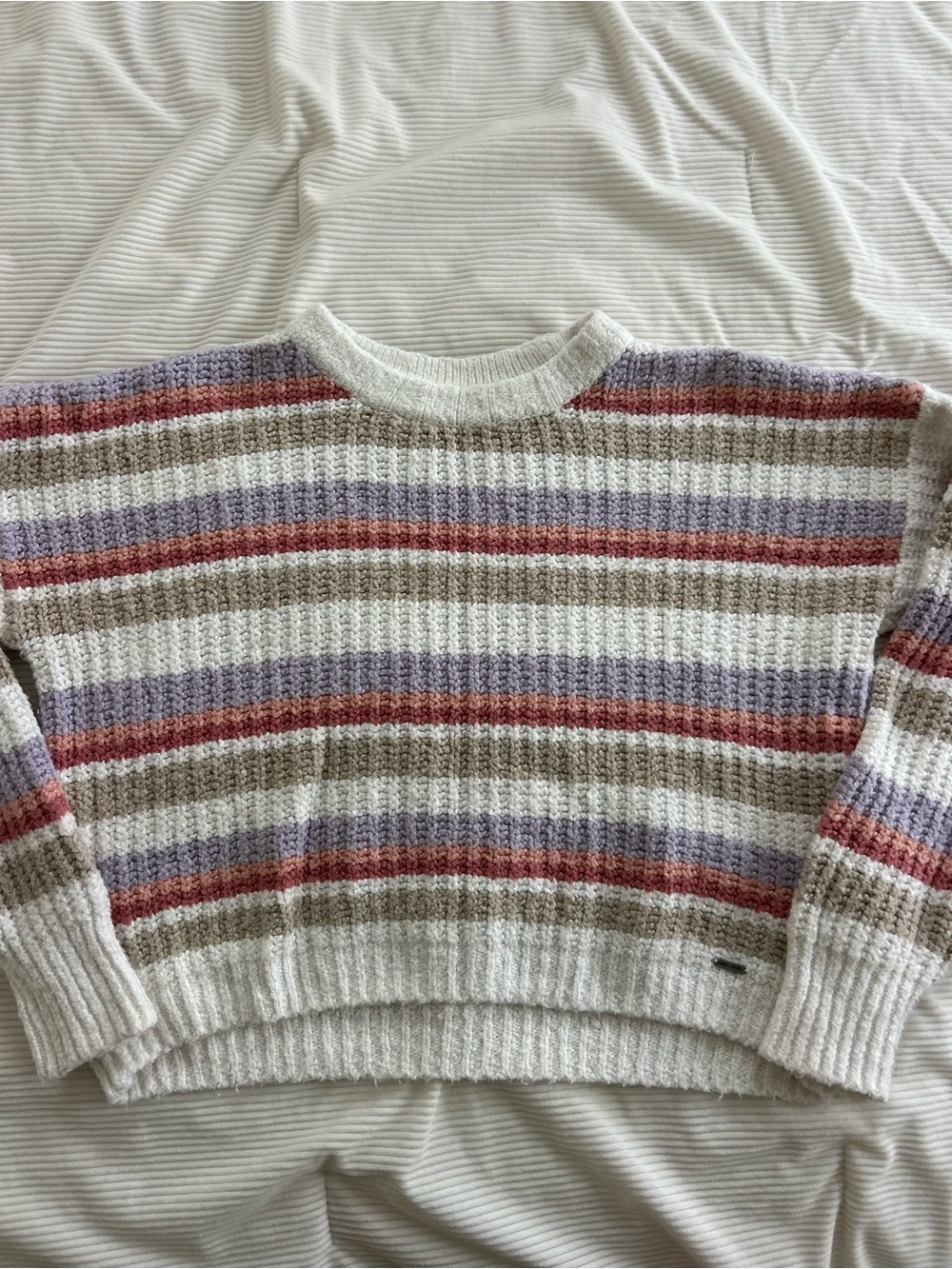 Hollister Cream Sweater with Lavender & Rust Stripes